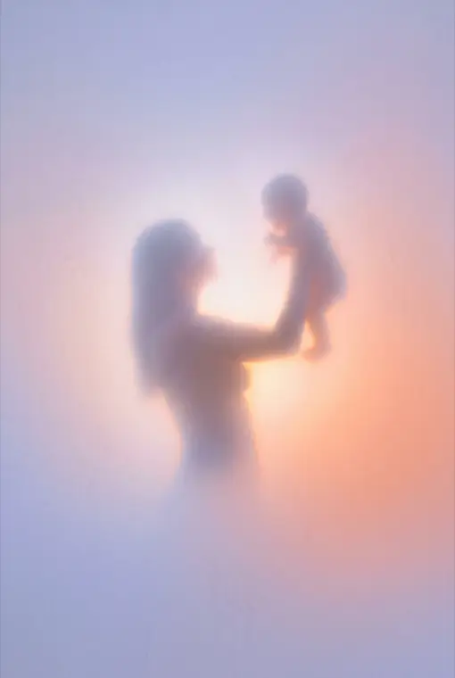 A glowing figure lifting a child toward the light